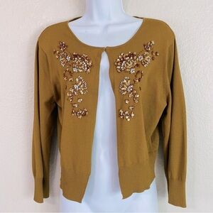 W For Woman Tan Beaded and Sequin Embellished Sweater Cardigan Size L